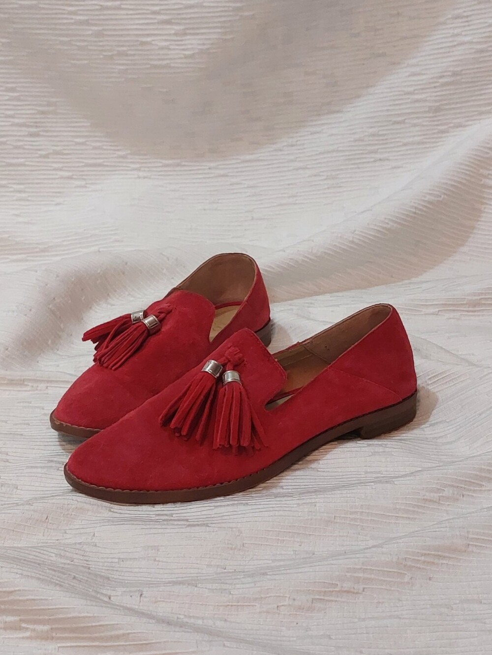 Franco Sarto Red Suede Tassel Loafers Size 7.5